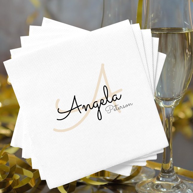 Serviette En Papier Monogramme (nom + initiale) sur l'étalon blanc (Créateur téléchargé)