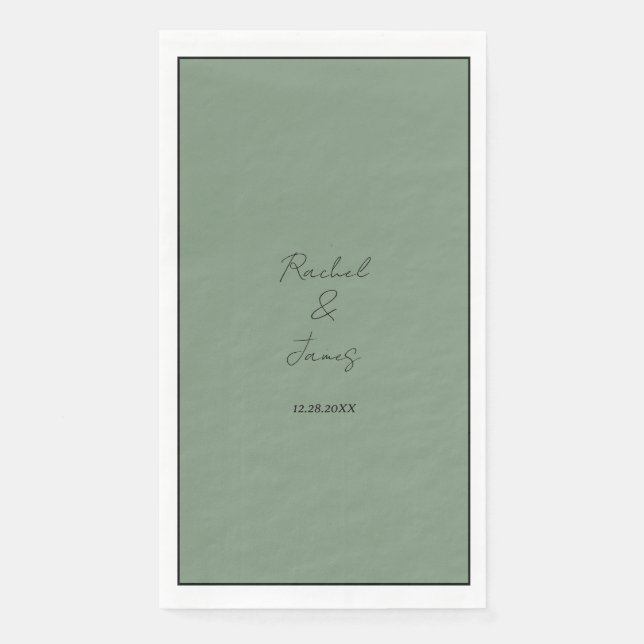Serviette En Papier Monogramme Nom Sage Green Elegant Script Mariage (Devant)