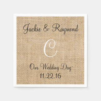 Serviette En Papier Monogramme Noms Date Russe Burlap Monogramme