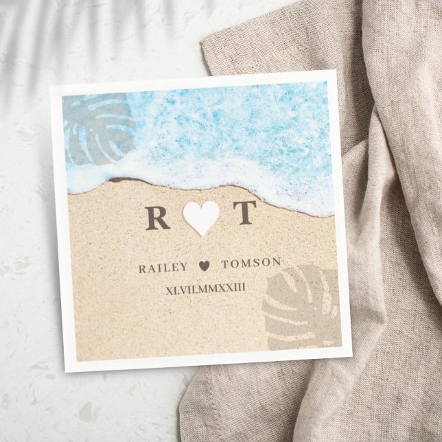 Serviette En Papier Monogramme Numéros Personnalisé Plage Mariage Cock (Créateur téléchargé)