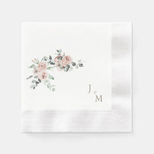Serviette En Papier Monogramme Or Blush Floral Mariage Coin
