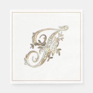 Serviette En Papier Monogramme or Ornat vintage F