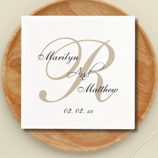 Serviette En Papier Monogramme Or Personnalisé Mariage élégant