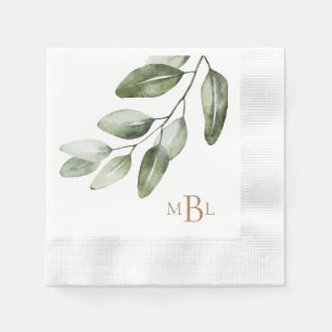 Serviette En Papier Monogramme Or Simple Vert Coin