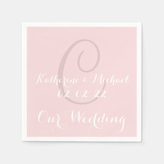 Serviette En Papier Monogramme Pale Rose classique Mariage Papier serv