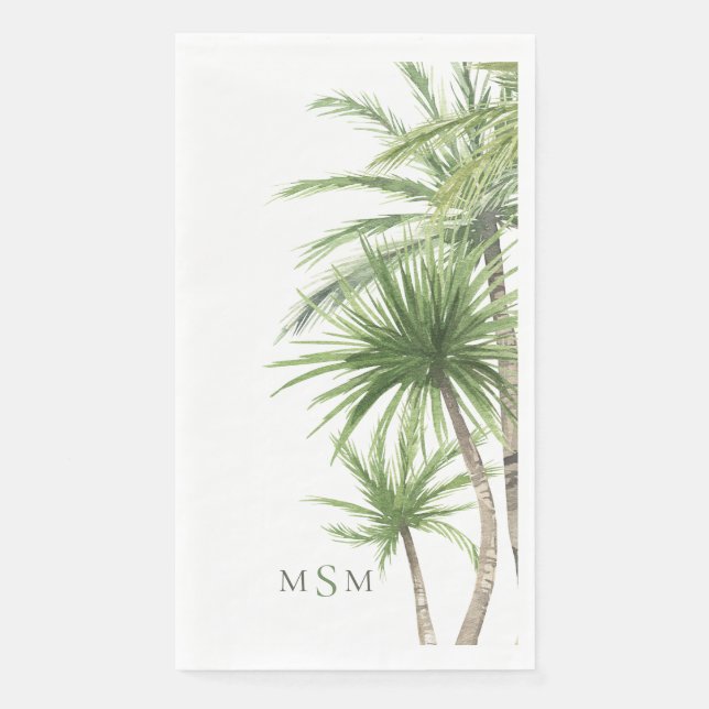 Serviette En Papier Monogramme Palmiers Tropicaux Aquarelle (Devant)