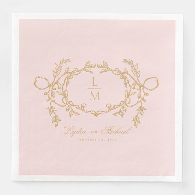 Serviette En Papier Monogramme Paris Glam Vintage rose (Devant)