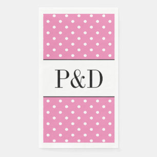 Serviette En Papier Monogramme personnalisé à pois rose et blanc
