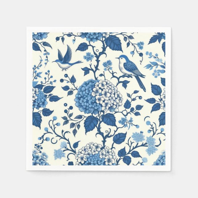 Serviette En Papier Monogramme personnalisé Chinoiserie Bleu et blanc (Devant)