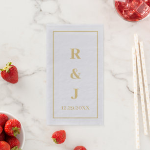 Serviette En Papier Monogramme personnalisé couple nom jaune or argent