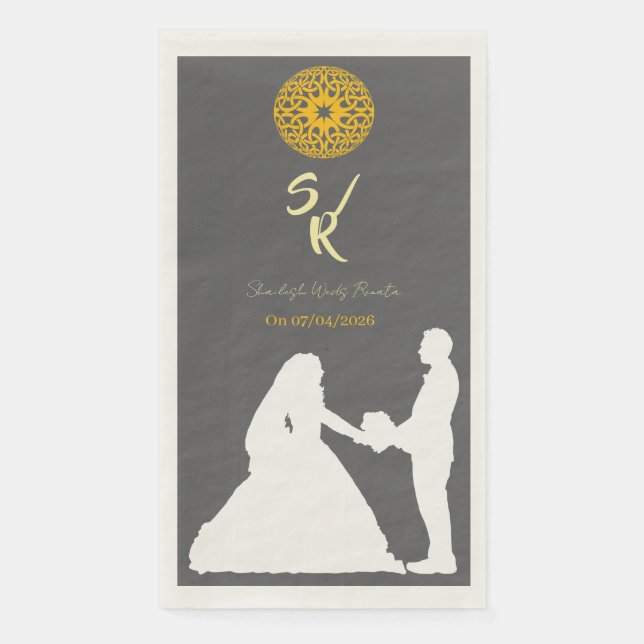 Serviette En Papier Monogramme personnalisé de silhouette de couple de (Devant)