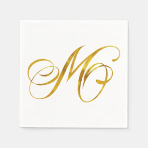 Serviette En Papier Monogramme personnalisé M Faux Gold Foil Monogramm