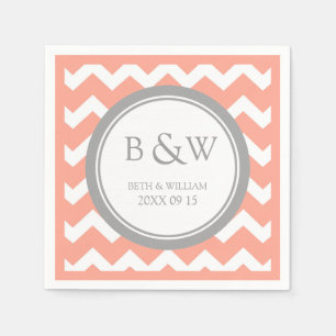 Serviette En Papier Monogramme personnalisé Mariage Napkin Coral Grey