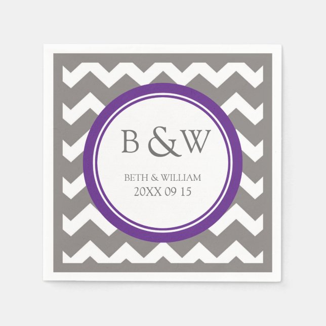 Serviette En Papier Monogramme personnalisé Mariage Napkin Plum Grey C (Devant)