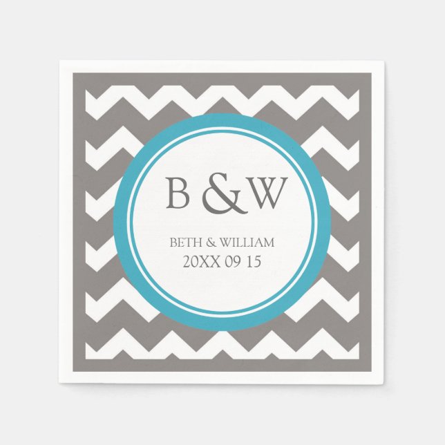 Serviette En Papier Monogramme personnalisé Mariage Napkin Turquoise G (Devant)