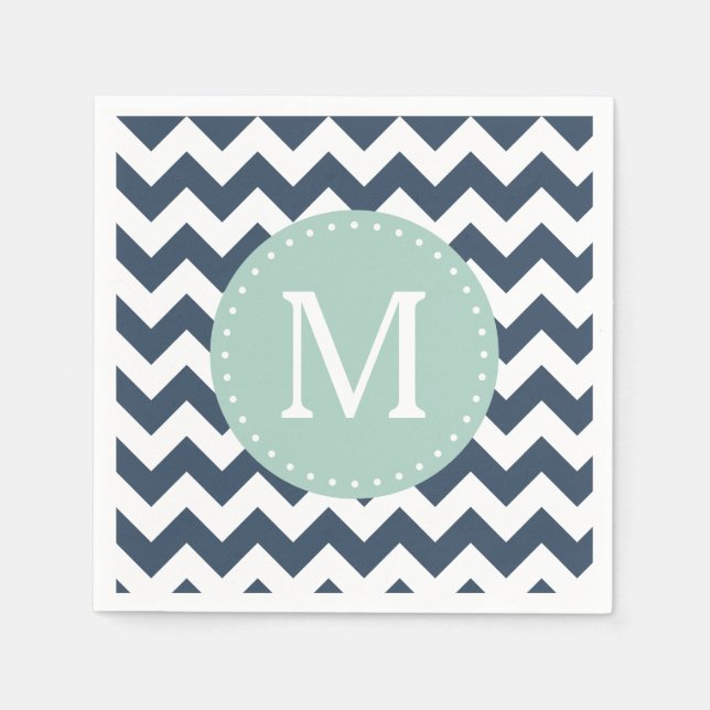 Serviette En Papier Monogramme personnalisé Marine bleu et menthe vert (Devant)