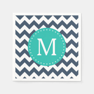 Serviette En Papier Monogramme personnalisé Marine bleu et vert Turquo
