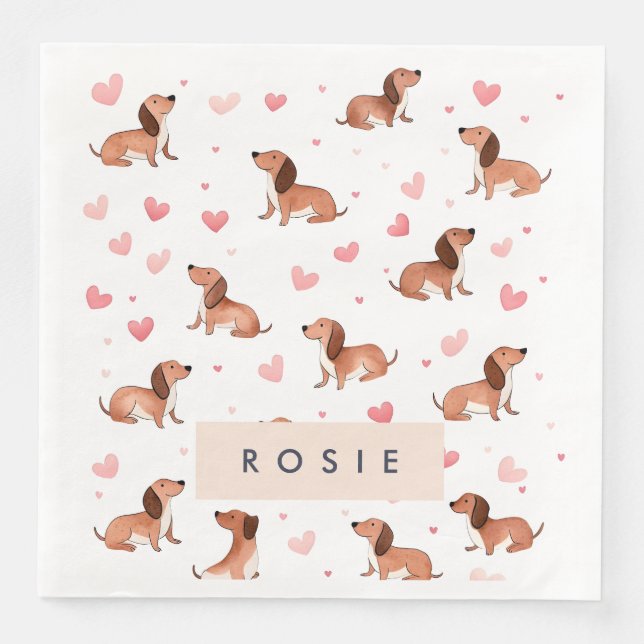 Serviette En Papier Monogramme Personnalisé Mignon Chien Dachshund (Devant)
