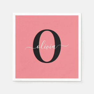 Serviette En Papier Monogramme personnalisé Nom de script noir blanc r