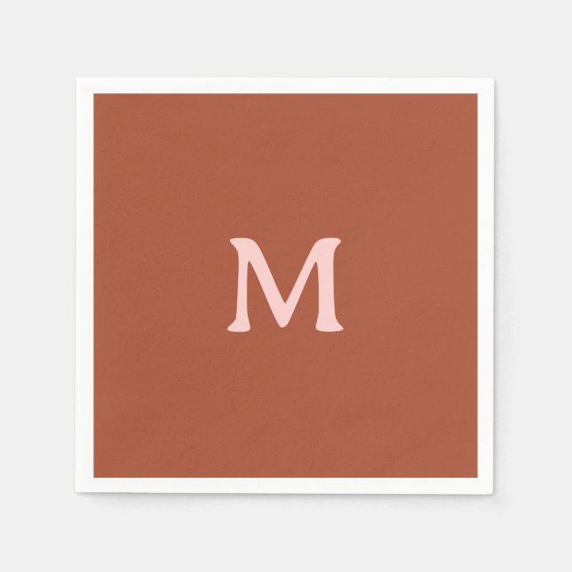 Serviette En Papier Monogramme personnalisé orange brûlé (Devant)