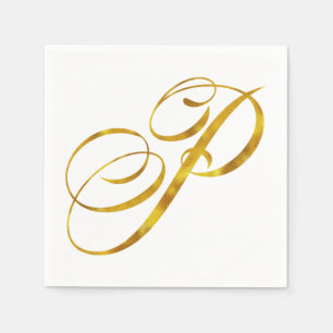 Serviette En Papier Monogramme personnalisé P Faux Gold Foil Monogramm