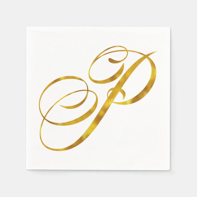 Serviette En Papier Monogramme personnalisé P Faux Gold Foil Monogramm (Devant)