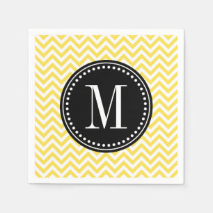Serviette En Papier Monogramme personnalisé par zigzag jaune de