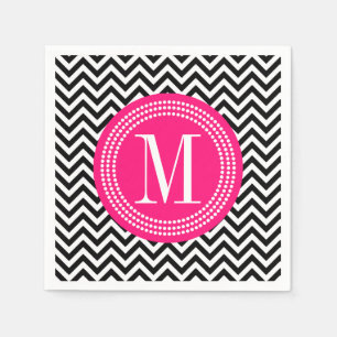 Serviette En Papier Monogramme personnalisé par zigzag noir de Chevro