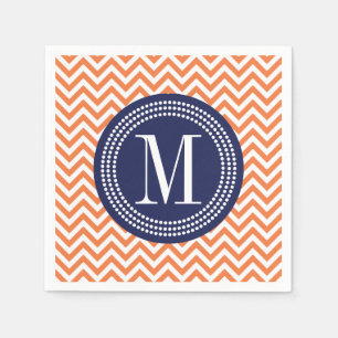 Serviette En Papier Monogramme personnalisé par zigzag orange de