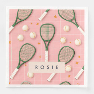 Serviette En Papier Monogramme Personnalisé Retro Tennis Racket Motif
