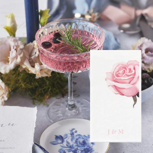 Serviette En Papier Monogramme personnalisé Rose élégante blanche 