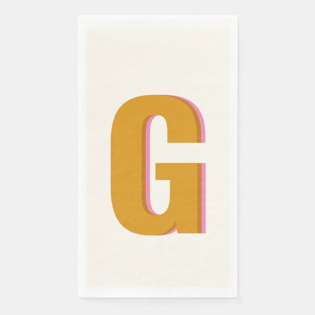 Serviette En Papier Monogramme personnalisé Typographie Rétro Jaune  (Devant)