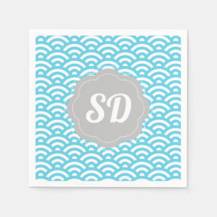 Serviette En Papier Monogramme personnalisé Vague bleu clair