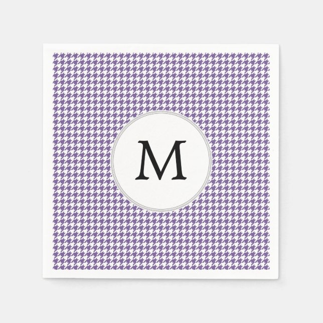 Serviette En Papier Monogramme personnalisé violet Motif Houndstooth (Devant)