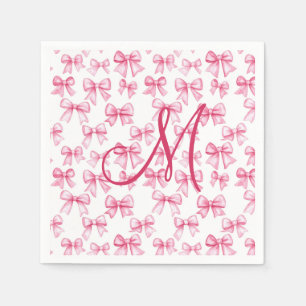 Serviette En Papier Monogramme Pink Bow Coquette Baby shower esthétiqu