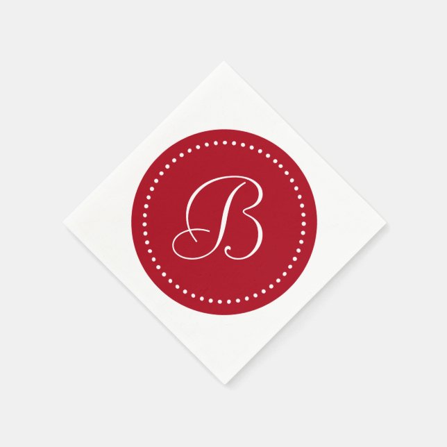 Serviette En Papier Monogramme point blanc/rouge foncé (Coin)
