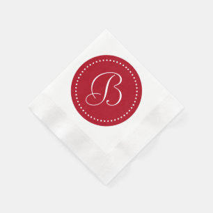 Serviette En Papier Monogramme point blanc/rouge foncé