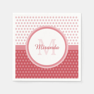 Serviette En Papier Monogramme Pois rose et blanc mod avec nom