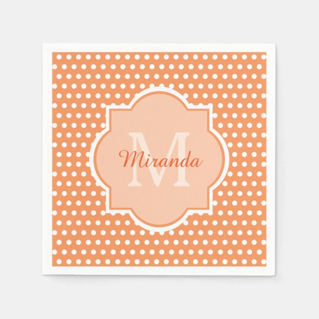 Serviette En Papier Monogramme Pois Sassy Orange Avec Nom (Devant)