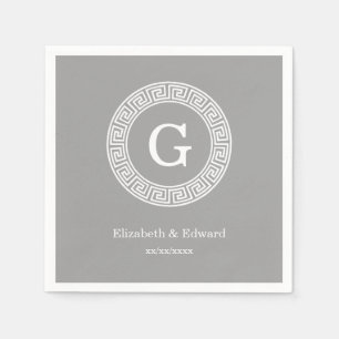 Serviette En Papier Monogramme principal grec blanc gris-foncé