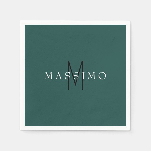 Serviette En Papier Monogramme Professionnel Gris Bleu Votre Nom (Devant)