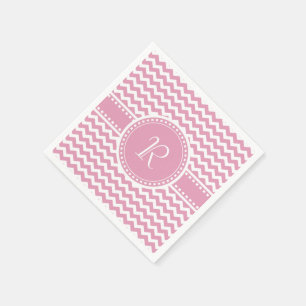 Serviette En Papier Monogramme rayé assez rose et blanc de Chevron