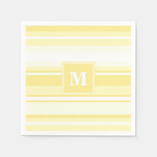 Serviette En Papier Monogramme rayures jaunes citron (Devant)