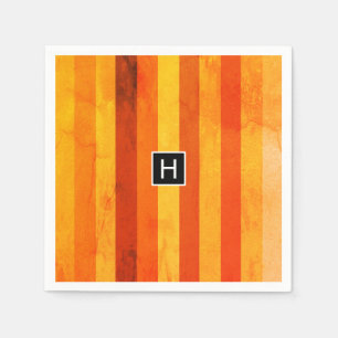 Serviette En Papier Monogramme rayures orange rouge altéré chaud