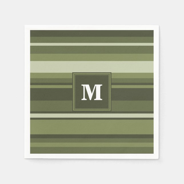 Serviette En Papier Monogramme rayures vert olive (Devant)