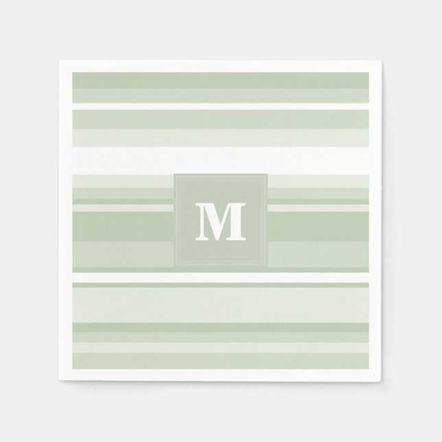 Serviette En Papier Monogramme rayures vert pâle (Devant)