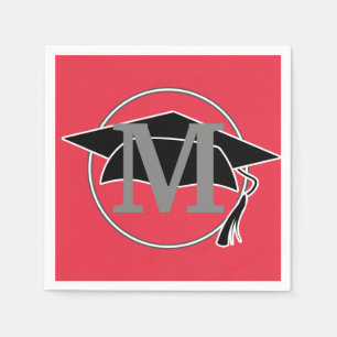 Serviette En Papier Monogramme Red Black Graduation Cap Party