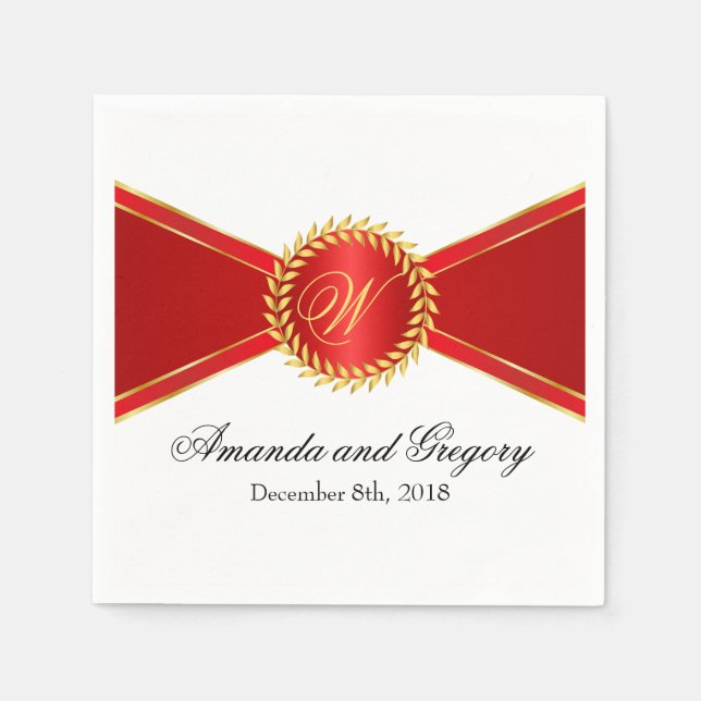 Serviette En Papier Monogramme Red Elegance (Devant)