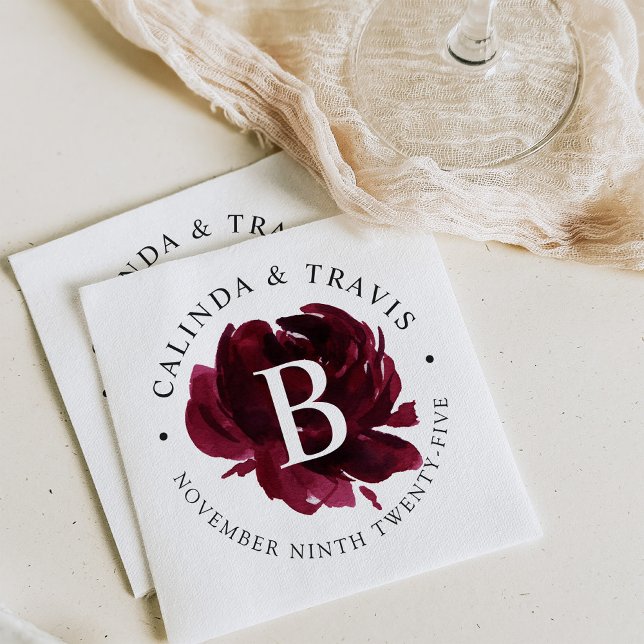 Serviette En Papier Monogramme Rose de Bourgogne (Créateur téléchargé)