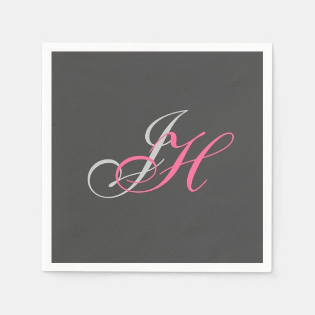 Serviette En Papier Monogramme rose gris Simple Cstom simple (Devant)